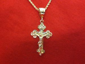 【送料無料】ネックレス　ゴールドペンダントロープ14kt or ep over 63cm crucifix pendentif breloque w16 76,2 cm 3mm corde