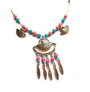 【送料無料】ネックレス　エトルリアタイプコーラルターコイズエスニックモードcollier ras de cou type trusque dore corail et turquoise ethnique mode｜hokushin