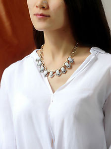 【送料無料】ネックレス　クリップアールデコターコイズクリスタルホワイトレトロcollier court art deco turquoise blanc cristal retro az 2