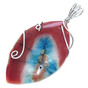 【送料無料】ネックレス　ペンダントオレンジgros pendentif original plaqu argent agate naturelle orange bleu bijou pendant