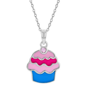 【送料無料】ネックレス　ソリッドシルバーピンクエナメルカラフルカップケーキネックレスargent massif 925 rose color maill cupcake collier pour filles 406cm
