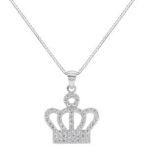 【送料無料】ネックレス　スターリングシルバージルコンプリンセスクラウンクランプen argent sterling 925 zircon transparent princesse couronne collier filles