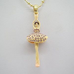 【送料無料】ネックレス　エンドクランプダンスピンククリスタルcollier fin pendantif dancing girl jaune email cristal rose artisannal l8