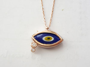 【送料無料】ネックレス　スターリングシルバーホワイトトパーズセラミックストルコピンクゴールドturque mauvais oeil or rose en argent sterling 925 topaze blanche cramique