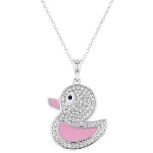 日本に ネックレス ペンダント Pour Pendentif Canard Mail Rose Transparent Zircon 925 Sterling Argent 送料無料 ネックレス スターリングシルバージルコンピンクダックエナメルen Nextradio Co Ug