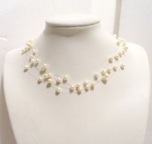 【送料無料】ネックレス　ネックレスラインブラックホワイトピンクcollier ras du cou 5 strand ligne de pche vritable noir blanc rose｜hokushin