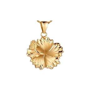 【送料無料】ネックレス ソリッドシルバーイエローゴールドハワイアンメッキハイビスカスペンダントargent massif 925 jaune or plaques hawaen fleur dhibiscus pendentif 20mm