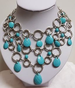 【送料無料】ネックレス　ビンテージジュエリーネックレスメタルターコイズシルバーbijou vintage collier plastron rsine turquoise mtal couleur argent 150p