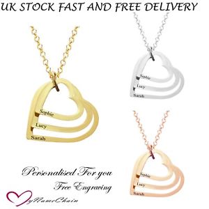 【送料無料】ネックレス　カスタムペンダントネックレスピンクpersonnalis 3 coeur amour pendentif grav collier nom argent or rose plaqu 12,586円