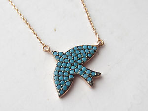 【送料無料】ネックレス　トルコピンクゴールドスターリングシルバーターコイズトルコクランプhirondelle turque or rose argent sterling 925 turquoise collier oiseau