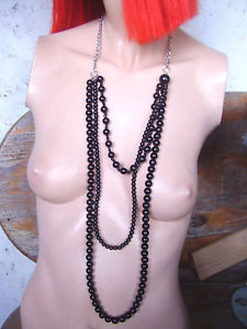 【送料無料】ネックレス　トリプルランクwg146 sautoir triple rang de perles de resine noire｜hokushin