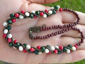 【送料無料】ネックレス　ガラスクールジュエリーネックレスタワーグリーンレッドホワイトハンドビーズperles de verre vert rouge blanc fait main bijoux cool collier tour cou 432cm