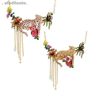【送料無料】ネックレス　クリップピンクグリーンシートcollier pendantif dor panthere leopard email rose feuille vert artisannal l7｜hokushin