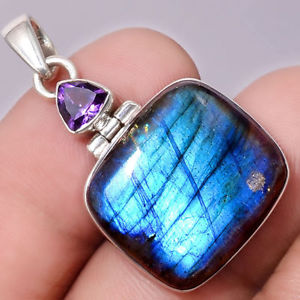 【送料無料】ネックレス　ペンダントアメジストシルバーマウントpendentif protection labradoriteamthyste monture argent 925 ref 0440