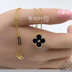 【送料無料】ネックレス　クリップスターリングシルバーシートブラックホワイトゴールドメッキcollier pendantif argent sterling 925 4 feuille agate noir blanc plaqu or cy4