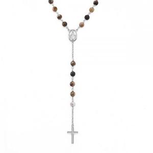 【送料無料】ネックレス　アーメンアルジェントドーナcollana rosario amen argento 925 crolfos4 marrone croce uomo donna｜hokushin
