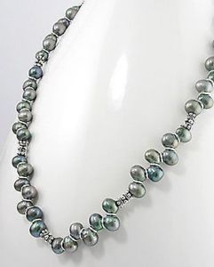 【送料無料】ネックレス　スターリングシルバーネックレスピーコックブラックnoir paon vritable culture deau douce perles argent sterling 508cm collier