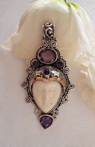 【送料無料】ネックレス　クリエイションシルバーペンダントマスクagnes creations sublime pendentif argent 925 amp; masque os sculpte amp; 5 amethystes