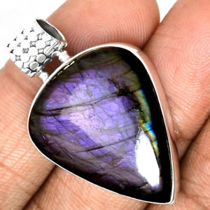 【送料無料】ネックレス　ペンダントケースマウント？pendentif protection labradorite violet trs rare monture argent 925 ref 9576