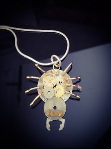 【送料無料】ネックレス　collier pendentif steampunk acier et argent araigne punk gothique engrenages｜hokushin