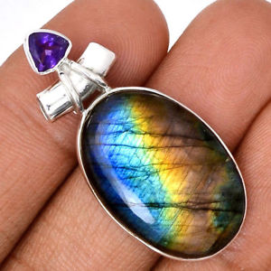 【送料無料】ネックレス　ペンダントアメジストシルバーマウントpendentif protection labradorite et amthyste monture argent 925 ref 3844｜hokushin