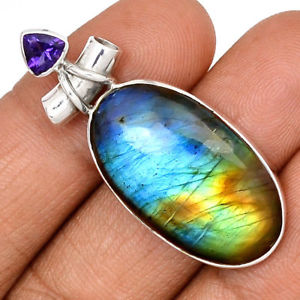 【送料無料】ネックレス　ペンダントアメジストシルバーマウントpendentif protection labradorite et amthyste monture argent 925 ref 5448｜hokushin 18,485円
