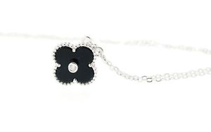 【送料無料】ネックレス　クリップスターリングシルバーシートcollier pendantif argent sterling 925 4 feuille agate noir cz plaqu or cy8