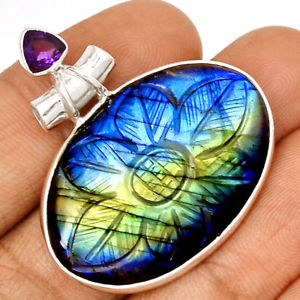 【送料無料】ネックレス　ペンダントアメジストシルバーマウントpendentif protection labradorite et amthyste monture argent 925 ref 6470｜hokushin