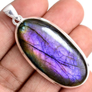 【送料無料】ネックレス　ケースマウントgros pendentif labradorite violet trs rare monture argent 925 ref 632