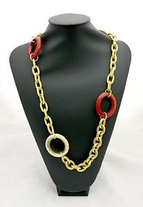 【送料無料】ネックレス　カテナcollana bysimon a catena in ottone dorato e anelli tipo corallo