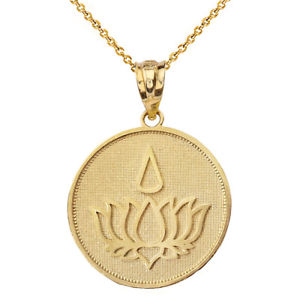 【送料無料】ネックレス　ソリッドクランプラウンドティアゴールドイエローゴールドsolide 14k or jaune fleur de lotus fleur avec larme rond collier