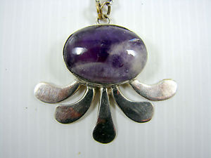 【送料無料】ネックレス　シルバーカラーマッシフアメジストビンテージデザインアランcollier en argent massif amethyste design vintage sign alain lerolle
