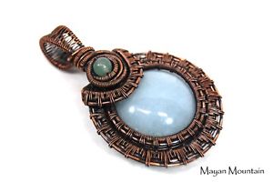 【送料無料】ネックレス　グアテマラビッグジャガールナジェイドカボションワイヤラップgrosse guatmaltque jaguar luna jade cabochon fil enveloppe envelopp dans