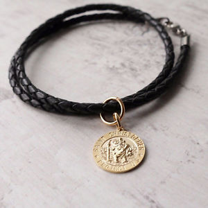 【送料無料】ネックレス　カスタムセントクリストファーソリッドゴールドカラーcollier en cuir avec personnalis 9 ct or massif 3d saint christopher