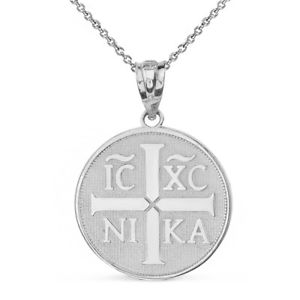 【送料無料】ネックレス　ｋホワイトゴールドιχνικαキリストイエスクリップ14k or blanc christogramme ι χ νικα christ jsus conquers collier｜hokushin