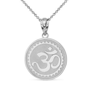 【送料無料】ネックレス　ソリッドｋホワイトゴールドヒンドゥーシンボルヨガクランプディスクsolide 14k or blanc hindu spirituel symbole om yoga disque collier
