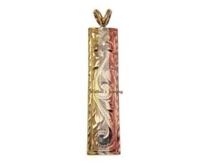 【送料無料】ネックレス　ソリッドｋゴールドハワイアンハンドプルメリアカスタムsolide 14k tricolore or personnalis grav la main hawaen plumeria volutes｜hokushin
