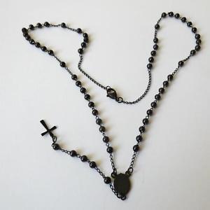 【送料無料】ネックレス　コンcollana uomo rosario acciaio nero con crocifisso 51 cm palline 4 mm 333 aa｜hokushin