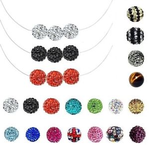 【送料無料】ネックレス　クリップボールワイヤーナイロンカラーオプションcollier 3 boules shamballa sur fil nylon longueur amp; couleur au choix｜hokushin