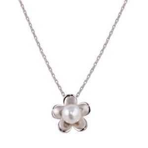 【送料無料】ネックレス　スターリングシルバーネックレスパールフラワーペンダントargent sterling collier w perle pendentif fleur