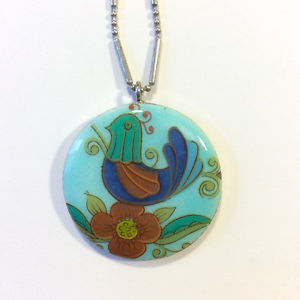 【送料無料】ネックレス　コリアーエナメルスカンジナビアチェーンソリッドシルバーcollier pendentif oiseau scandinave mail, chaine en argent massif 13,485円