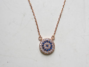 【送料無料】ネックレス　スターリングシルバートルコトパーズサファイアドアピンクゴールドor rose en argent sterling 925 turque mauvais oeil saphir topaze porte bonheur