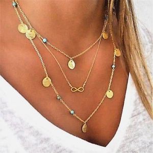 【送料無料】ネックレス　クランプボヘミアターコイズトルコトレンドスチールゴールドカラーcollier femme,bohme,turquoises,infinity,tendance,multirang,acier couleur or