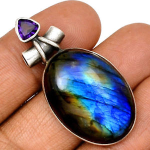 【送料無料】ネックレス　ペンダントアメジストシルバーマウントpendentif protection labradorite et amthyste monture argent 925 ref 7004