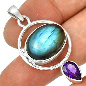 【送料無料】ネックレス ペンダントアメジストシルバーマウントpendentif protection labradorite et amthyste monture argent 925 ref 3439|hokushin