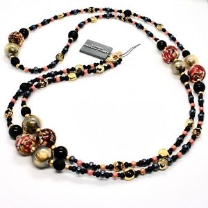 【送料無料】ネックレス ベネチアコンディムラーノcollana antica murrina venezia con vetro di murano nero e oro cob06a14 120 cm|hokushin
