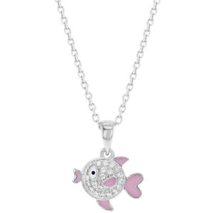 【送料無料】ネックレス　スターリングシルバージルコンピンクエナメルen argent sterling 925 zircon transparent rose mail pche pendentif pour filles｜hokushin