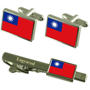【送料無料】メンズアクセサリ―　カフスボタンタイクリップマッチングボックスtaiwan flag cufflinks engraved tie clip matching box set