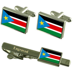 【送料無料】メンズアクセサリ―　スーダンカフスボタンタイクリップマッチングボックスsouth sudan flag cufflinks engraved tie clip matching box set