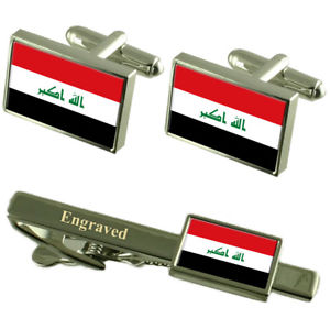 【送料無料】メンズアクセサリ―　イカフスボタンタイクリップマッチングボックスiraq flag cufflinks engraved tie clip matching box set